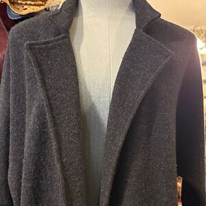 Womens Black Wool-Blend Open Front Coat